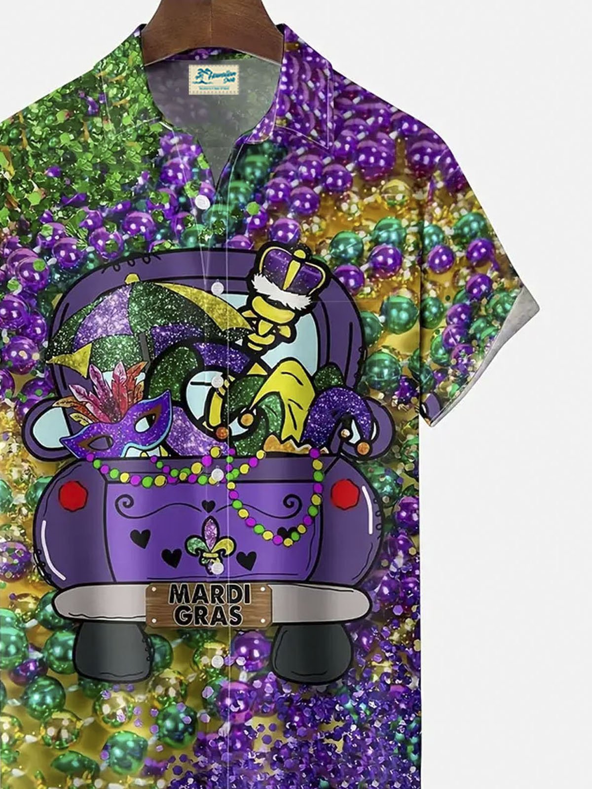 Royaura® Mardi Gras Pearl Parade Button Pocket Short Sleeve Shirt Big & Tall