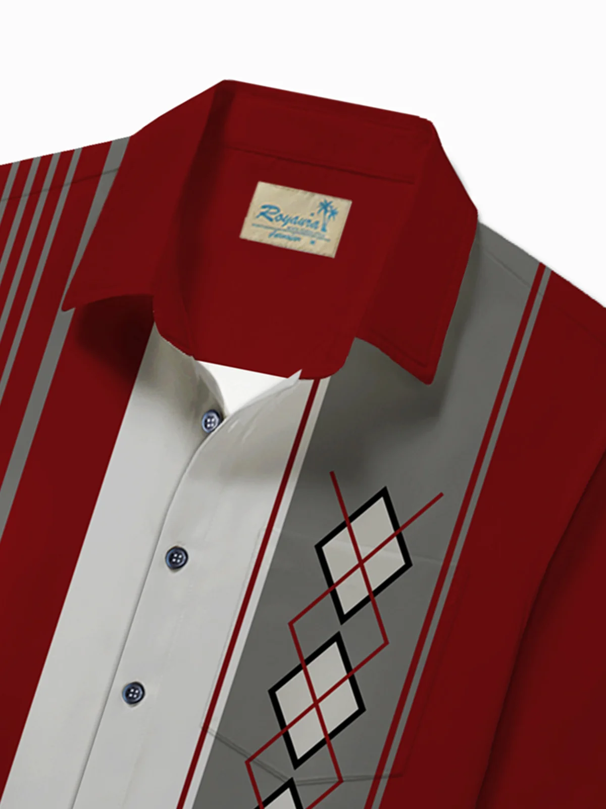 Royaura®  50's Retro Mid-Century Geometric Men's Bowling Shirts Stretch Plus Size Aloha Camp Pocket Shirts