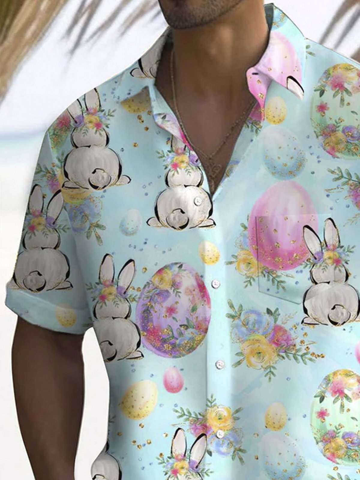 Royaura® Easter Bunny Egg Button Pocket Short Sleeve Shirt Big & Tall