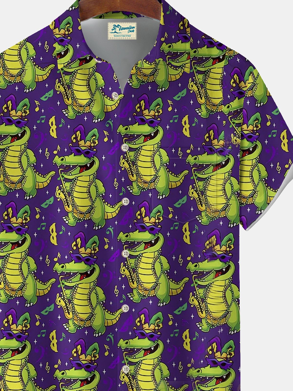 Royaura® Mardi Gras Dinosaur Button Pocket Short Sleeve Shirt  Big & Tall