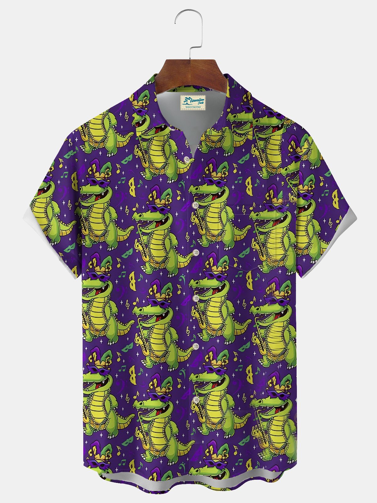 Royaura® Mardi Gras Dinosaur Button Pocket Short Sleeve Shirt  Big & Tall