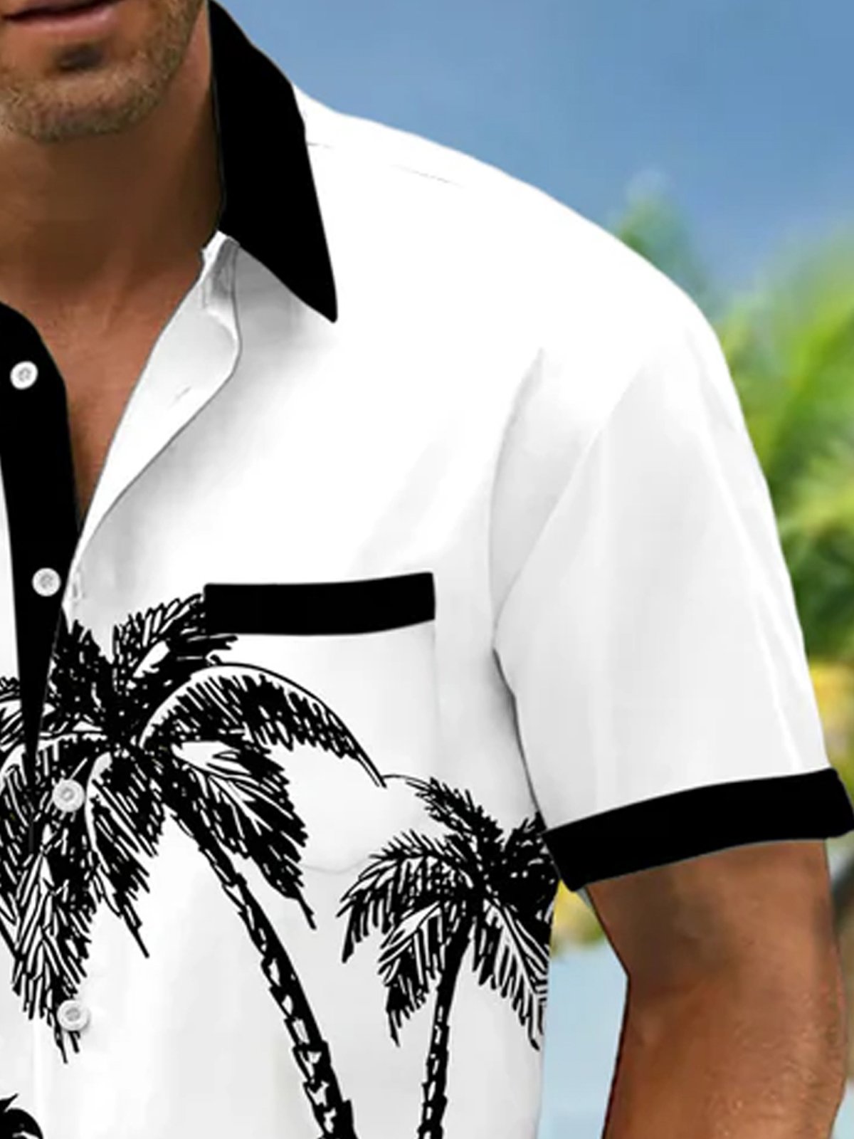 Royaura® Hawaiian Coconut Tree Print Men's Button Pocket Short Sleeve Shirt Big & Tall