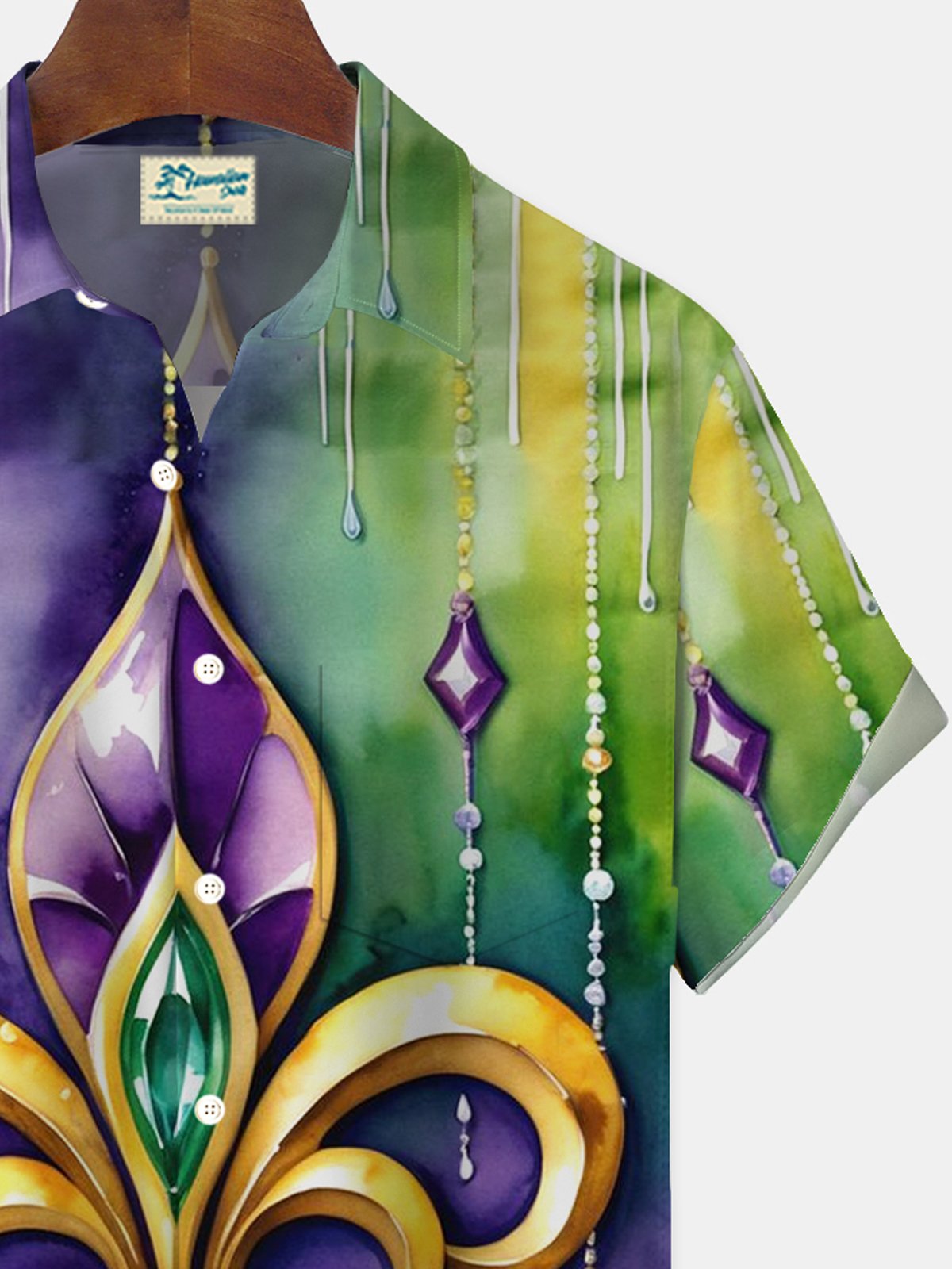 Royaura® Mardi Gras Print Men's Button Pocket Short Sleeve Shirt Big & Tall