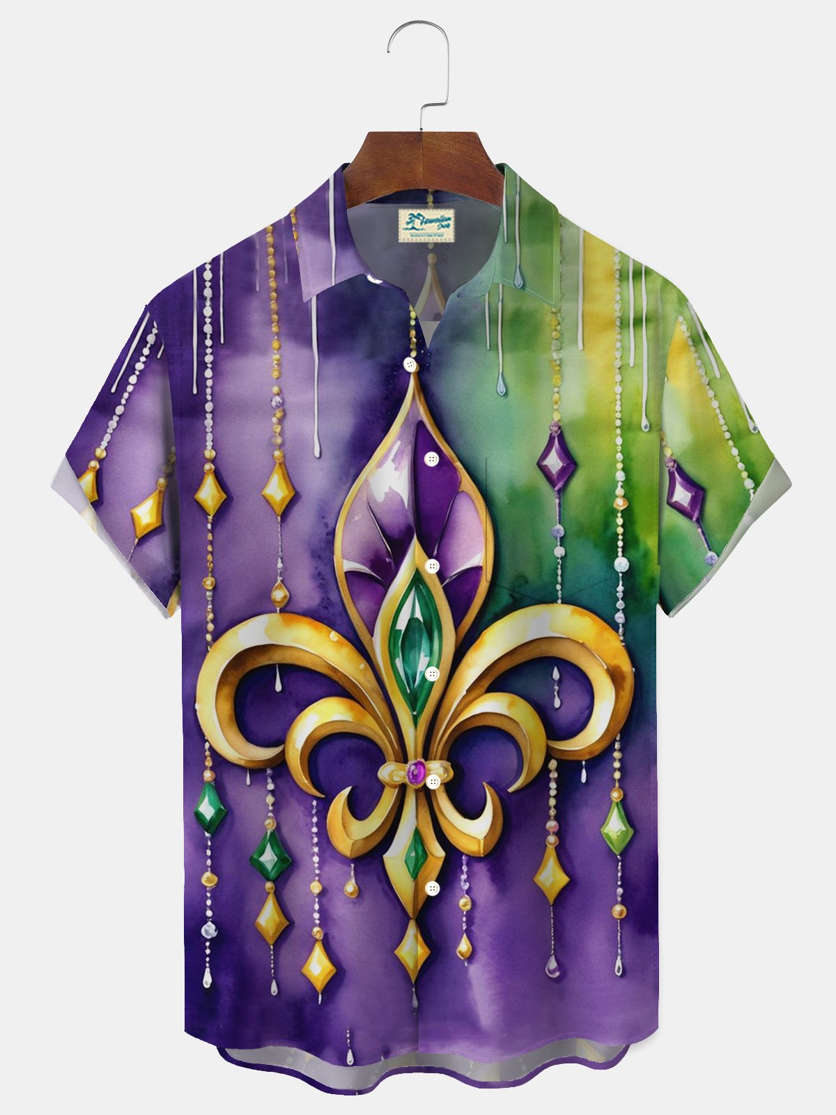 Royaura® Mardi Gras Print Men's Button Pocket Short Sleeve Shirt Big & Tall