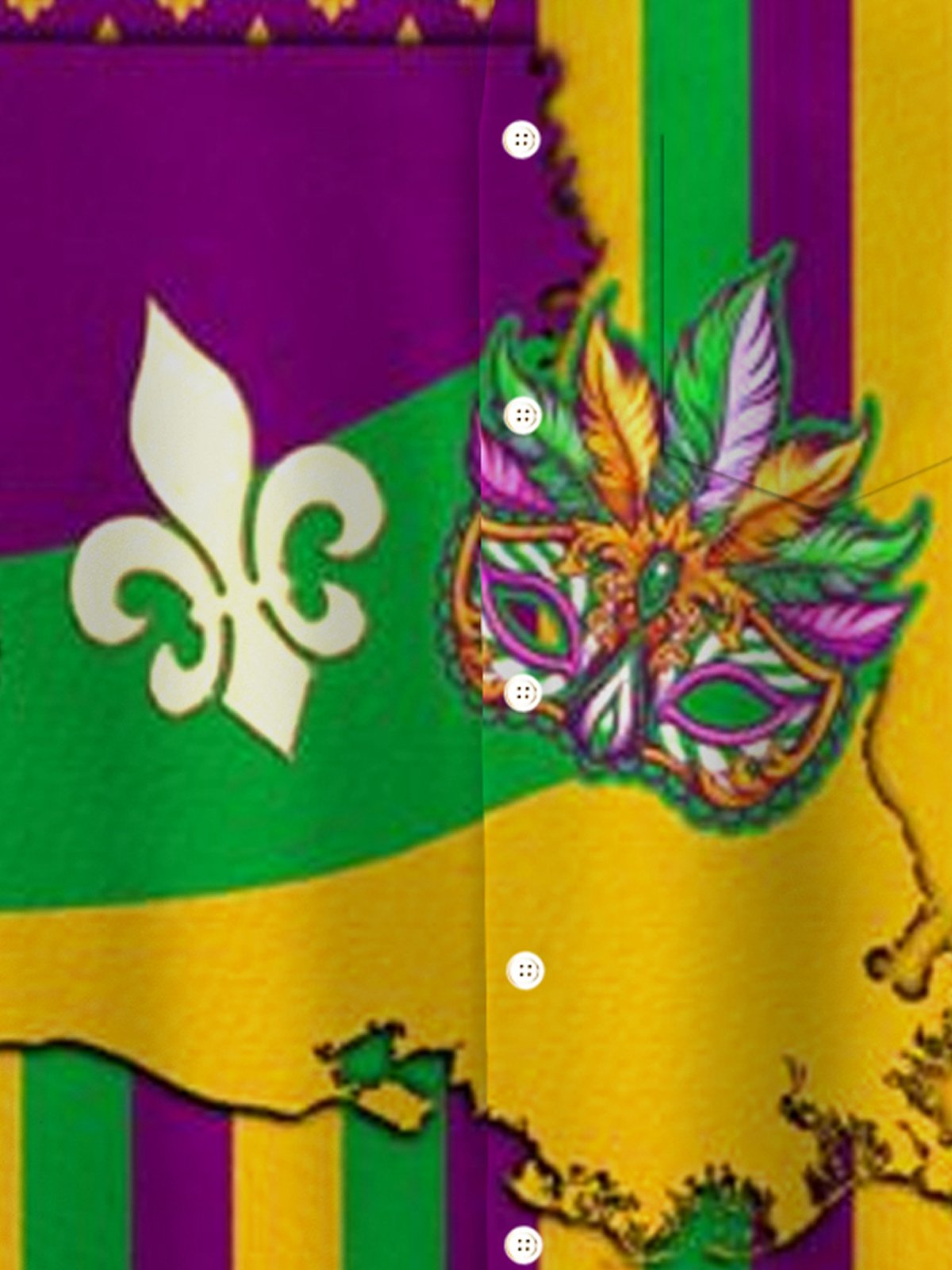 Royaura® Mardi Gras Flag Mask Print Men's Button Pocket Short Sleeve Shirt Big & Tall