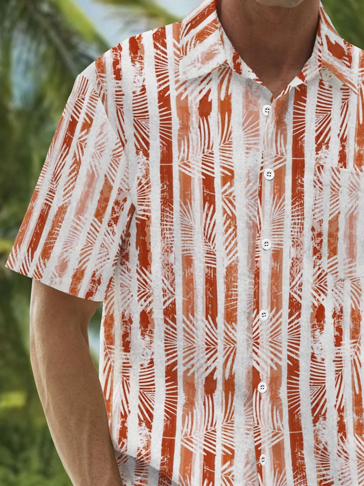 Royaura® Orange Striped Floral Button Pocket Short Sleeve Shirt Big & Tall