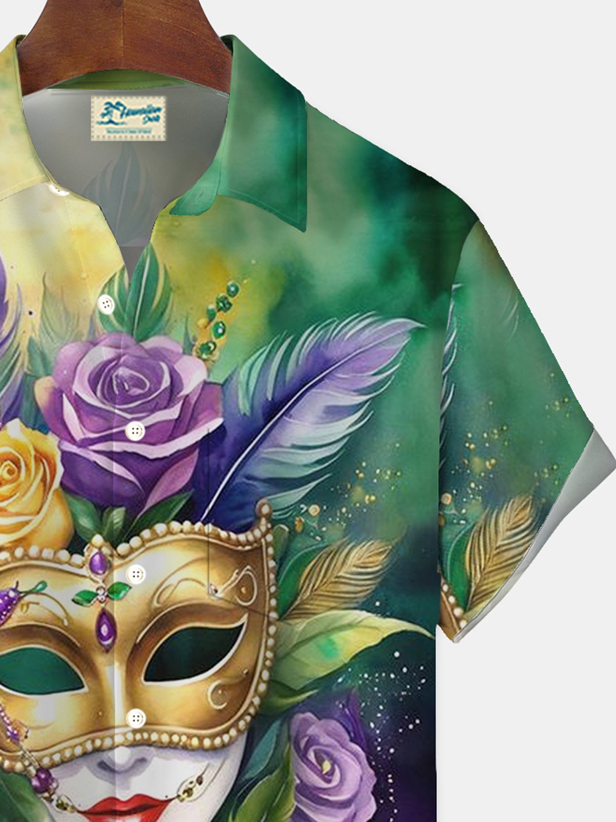 Royaura® Mardi Gras Mask Floral Print Men's Button Pocket Short Sleeve Shirt Big & Tall