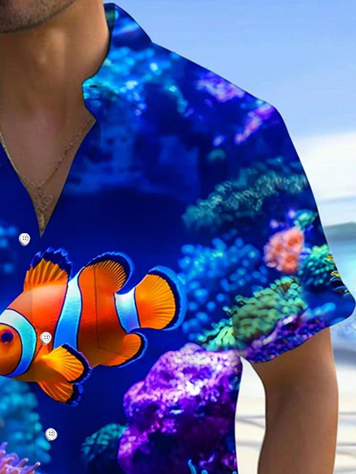 Royaura® Hawaiian Sea Life Fish Print Men's Button Pocket Short Sleeve Shirt Big & Tall