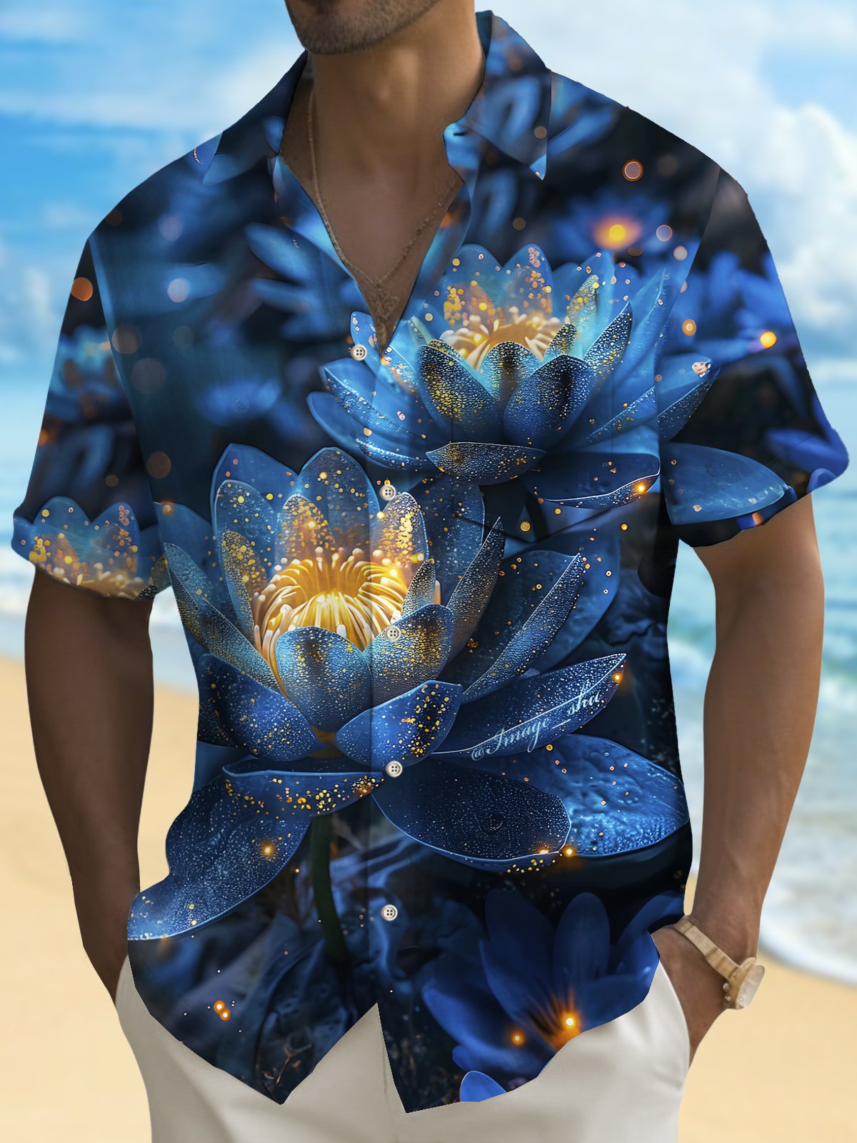 Royaura® Beach Vacation Men's Hawaiian Shirt Botanical Flower Print Pocket Camping Shirt Big Tall