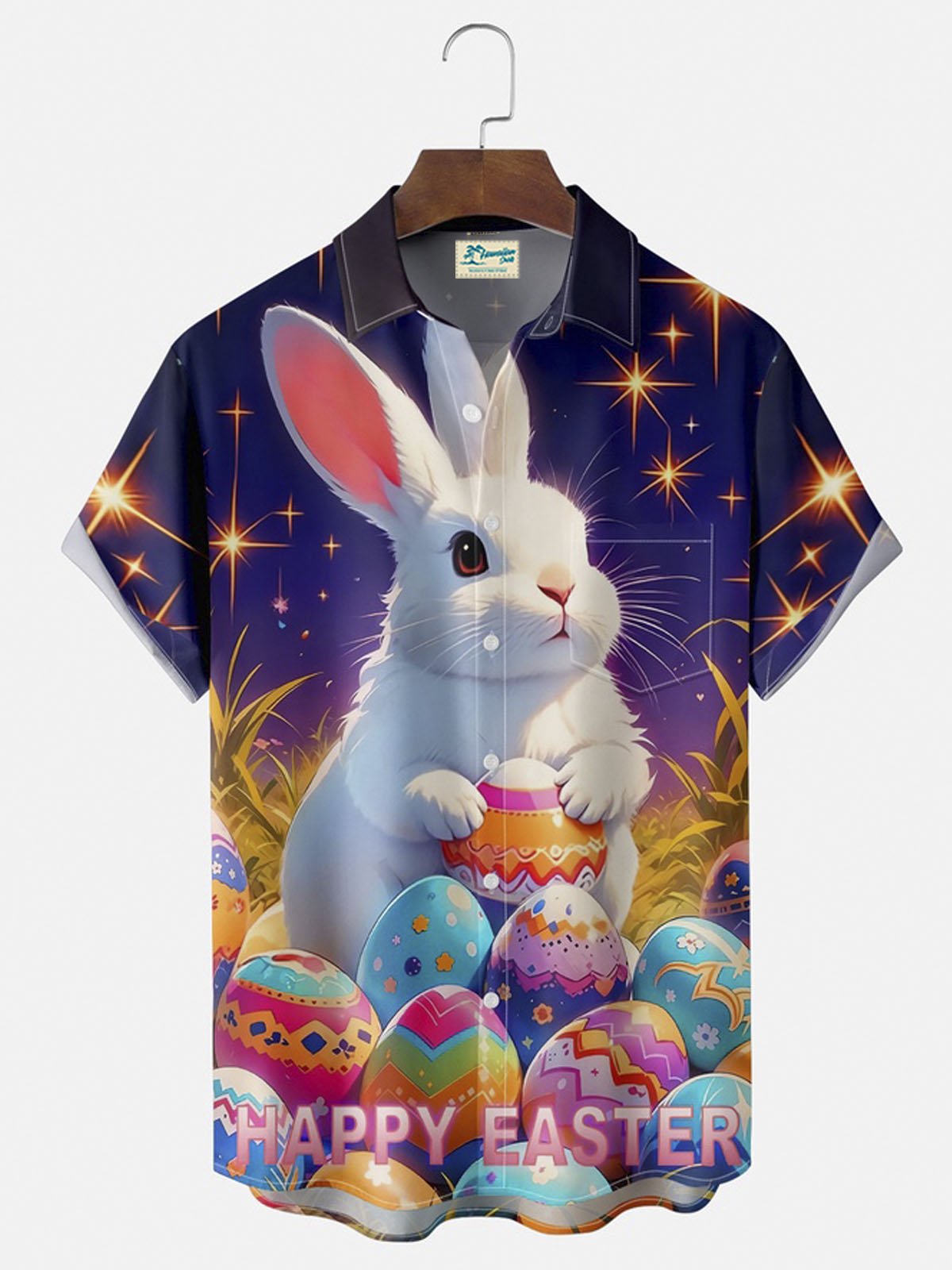 Royaura® Easter Bunny Button Pocket Short Sleeve Shirt Big & Tall