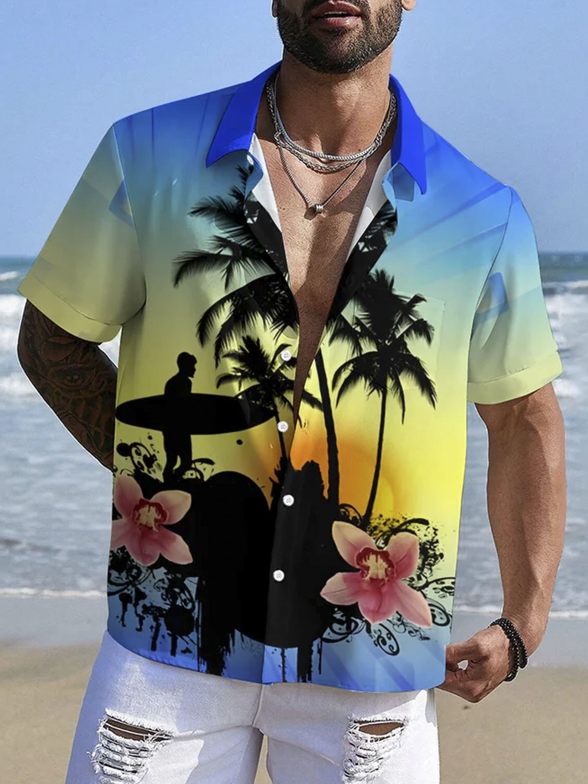 Royaura®  Hawaiian Coconut Ocean Button Pocket Short Sleeve Shirt Big & Tall