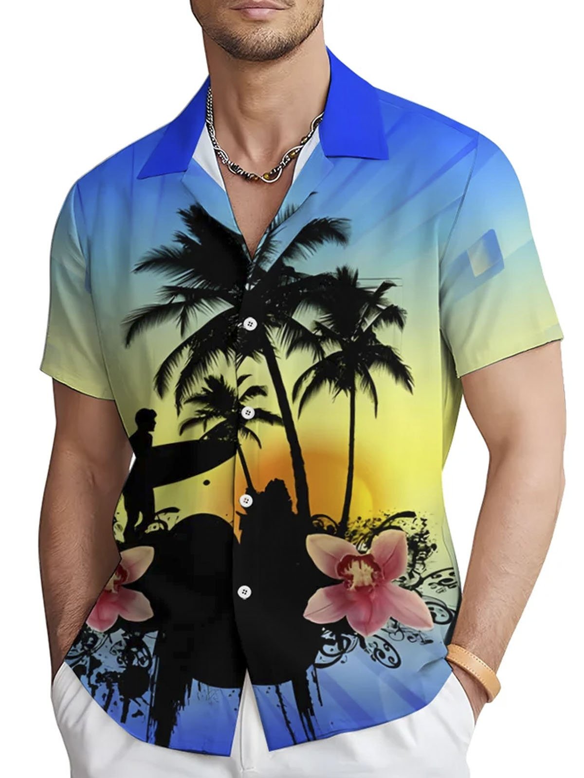 Royaura®  Hawaiian Coconut Ocean Button Pocket Short Sleeve Shirt Big & Tall