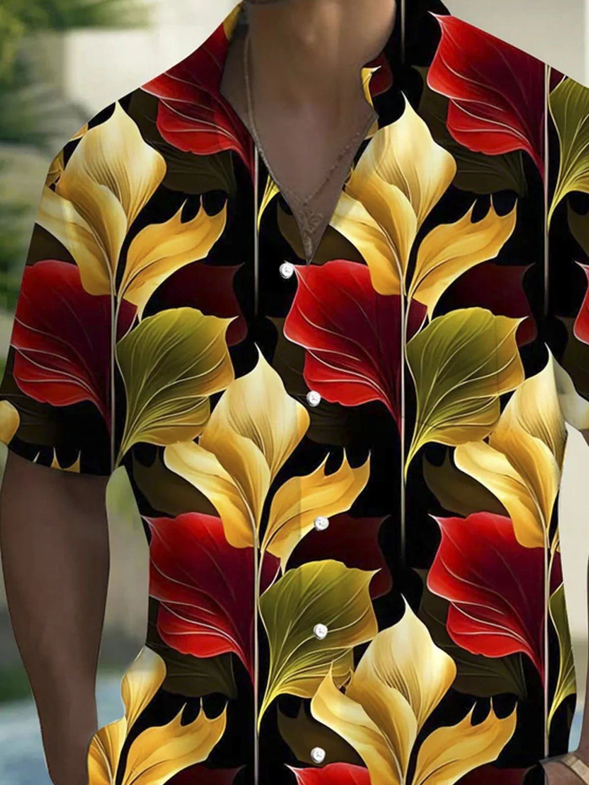 Royaura® Hawaiian Leaf Button Pocket Short Sleeve Shirt Big & Tall