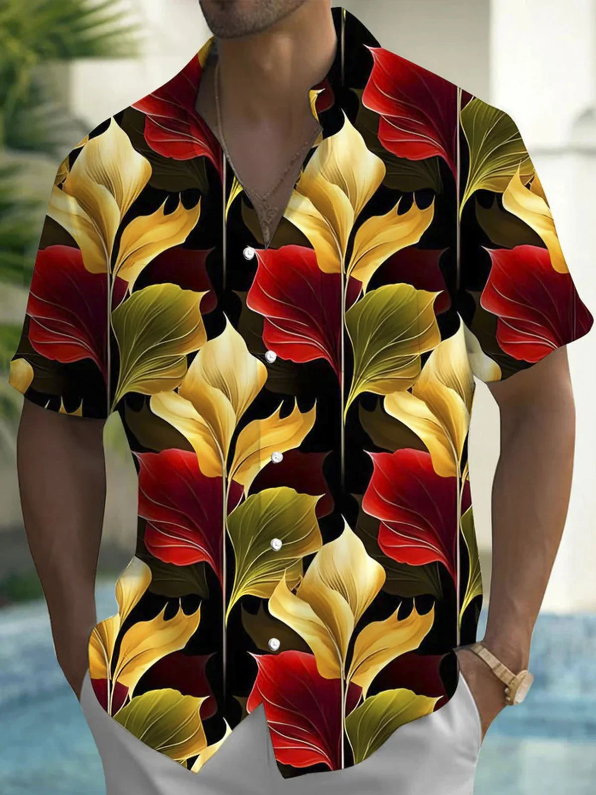 Royaura® Hawaiian Leaf Button Pocket Short Sleeve Shirt Big & Tall