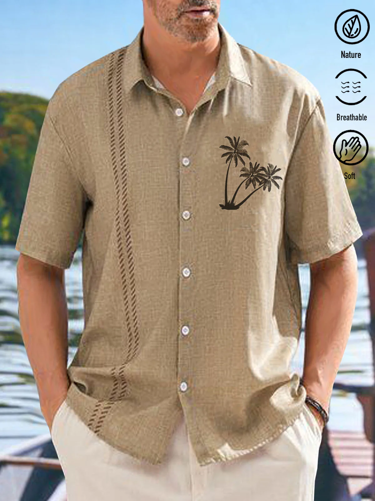 Royaura® Coconut Tree Button Pocket Short Sleeve Shirt Big & Tall