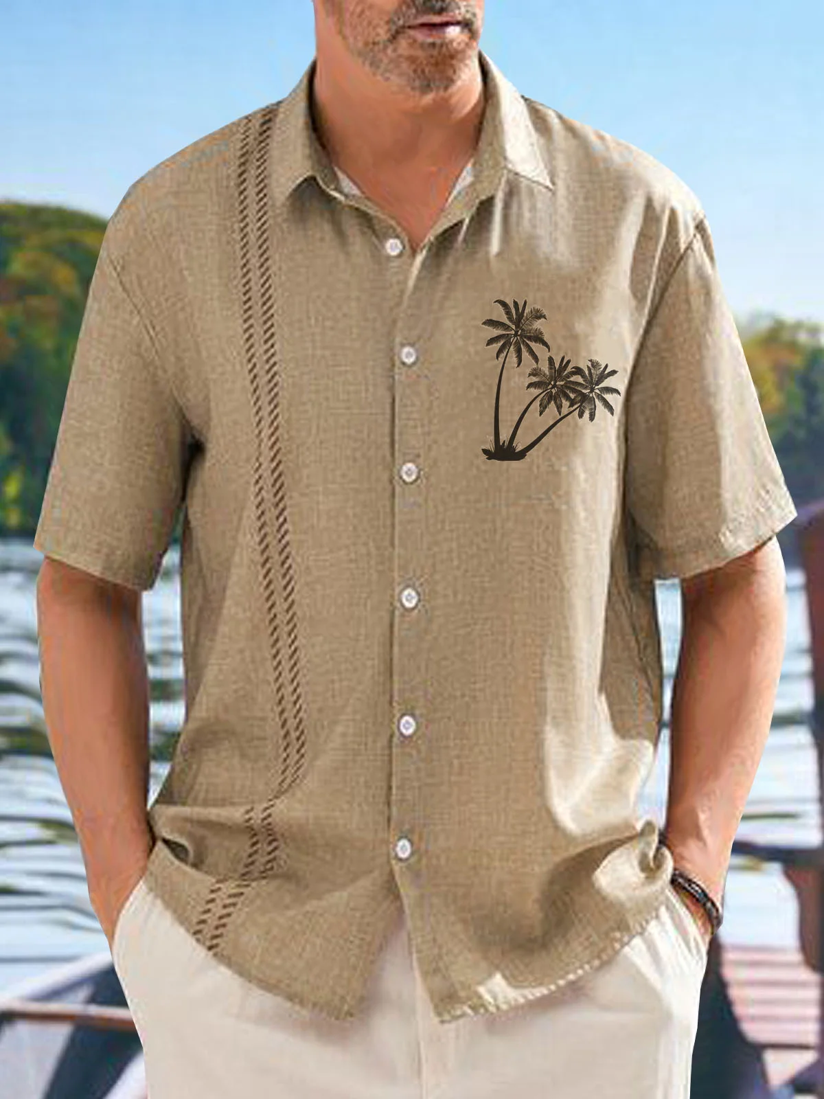 Royaura® Coconut Tree Button Pocket Short Sleeve Shirt Big & Tall