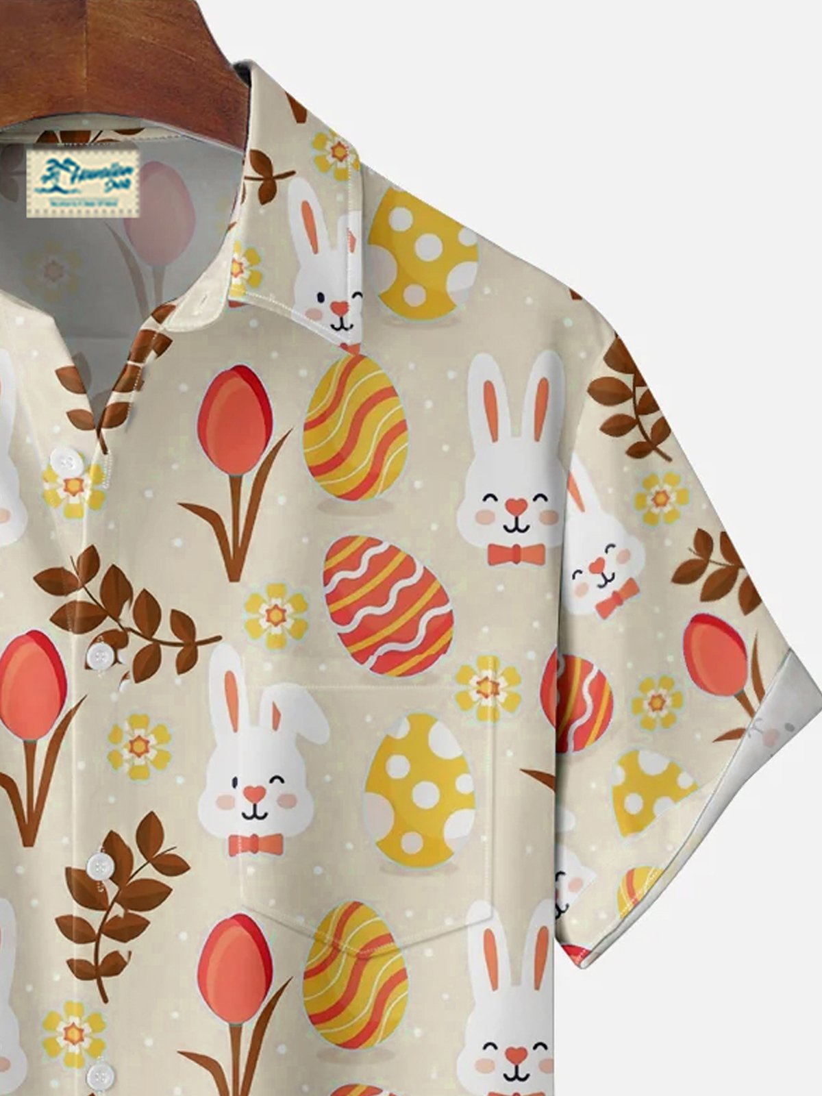 Royaura® Easter Bunny Egg Print Men's Button Pocket Short Sleeve Shirt Big & Tall