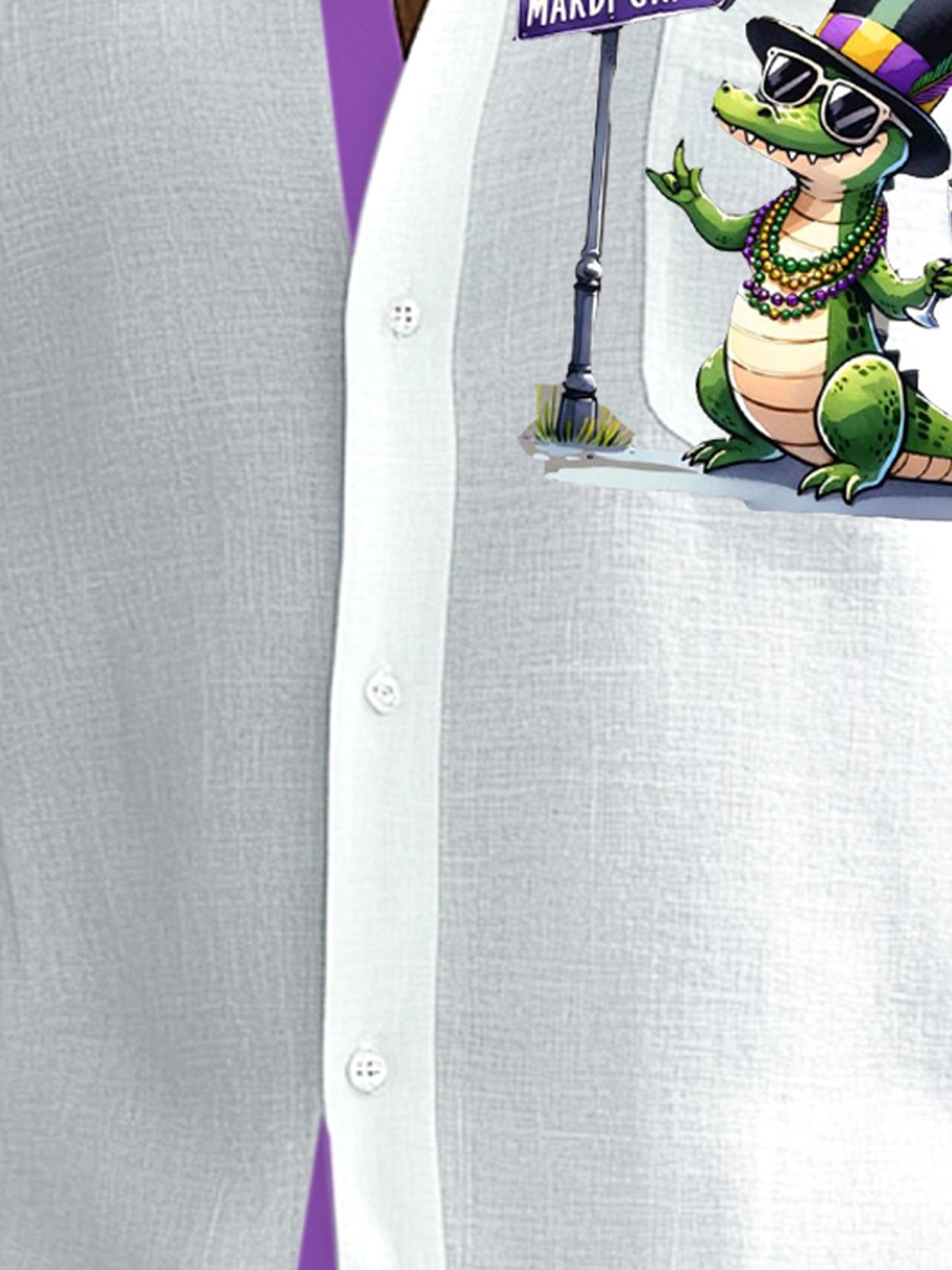 Royaura® Mardi Gras Cotton and Linen Crocodile Print Men's Button Pocket Short Sleeve Shirt Big & Tall