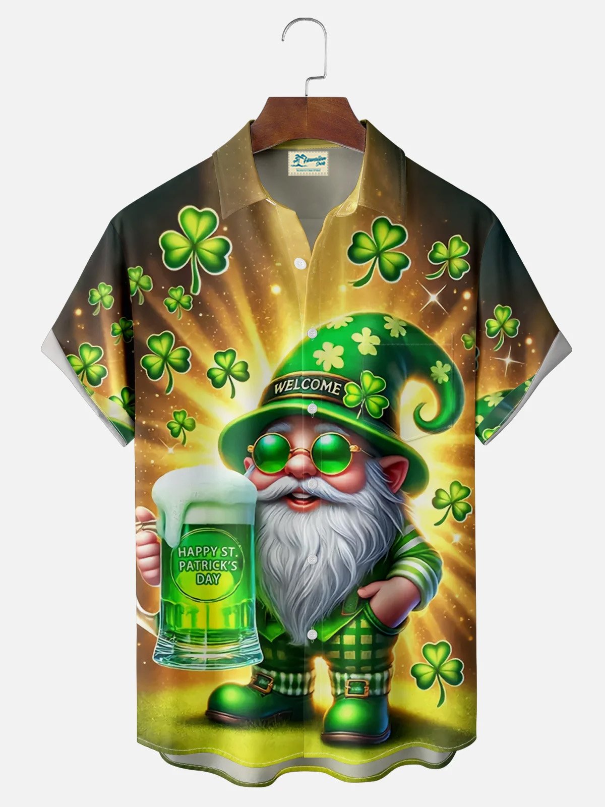 Royaura® St. Patrick's Day Beer Print Men's Button Pocket Short Sleeve Shirt Big & Tall