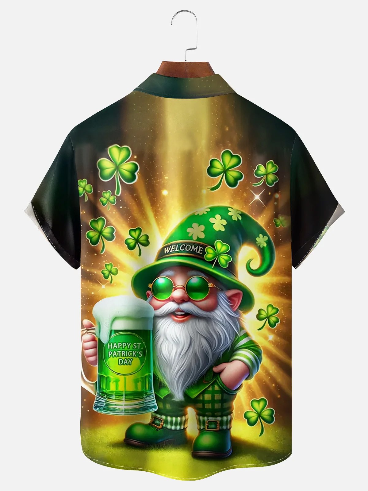 Royaura® St. Patrick's Day Beer Print Men's Button Pocket Short Sleeve Shirt Big & Tall