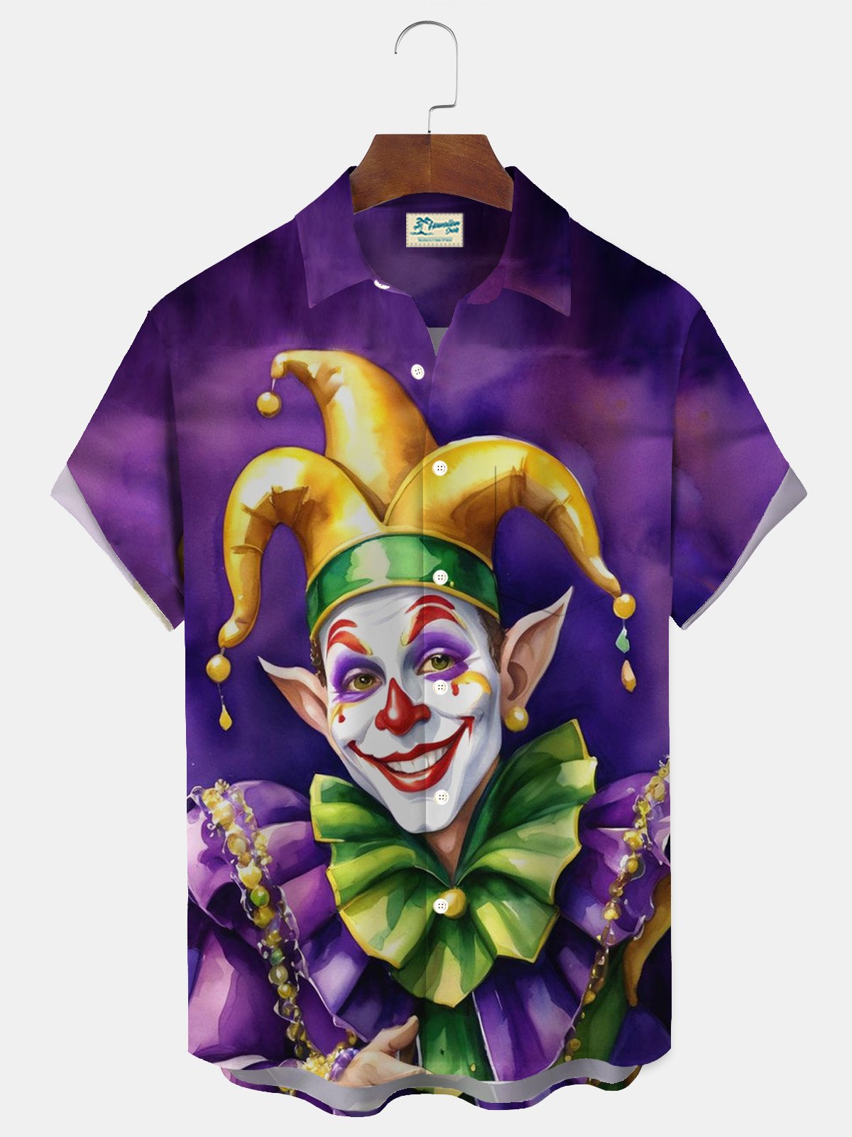 Royaura® Men's Mardi Gras Clown Print Button Pocket Short Sleeve Shirt Big & Tall