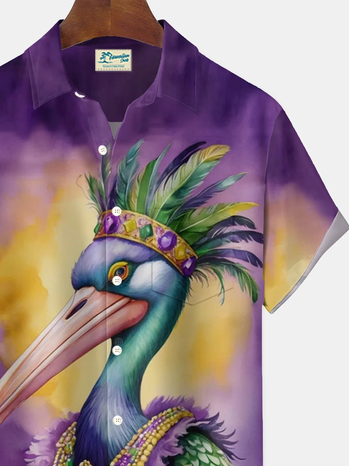 Royaura® Mardi Gras Flamingo Print Men's Button Pocket Short Sleeve Shirt Big & Tall