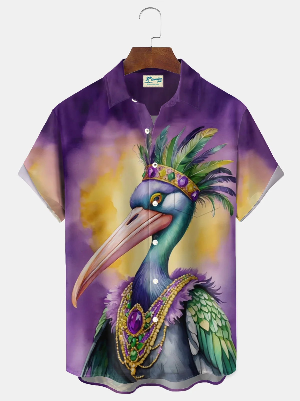 Royaura® Mardi Gras Flamingo Print Men's Button Pocket Short Sleeve Shirt Big & Tall