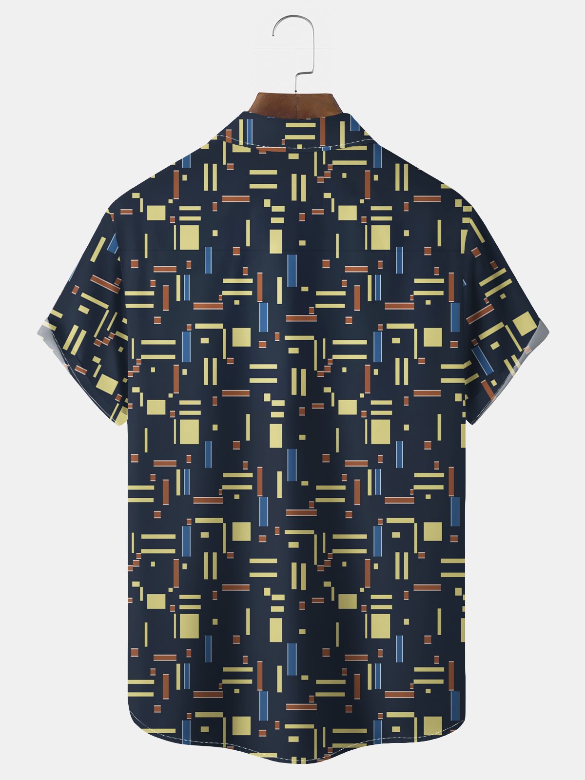 Royaura® Vintage Mid Century Geometric Print Chest Pocket Stretch Hawaiian Shirt Big Tall