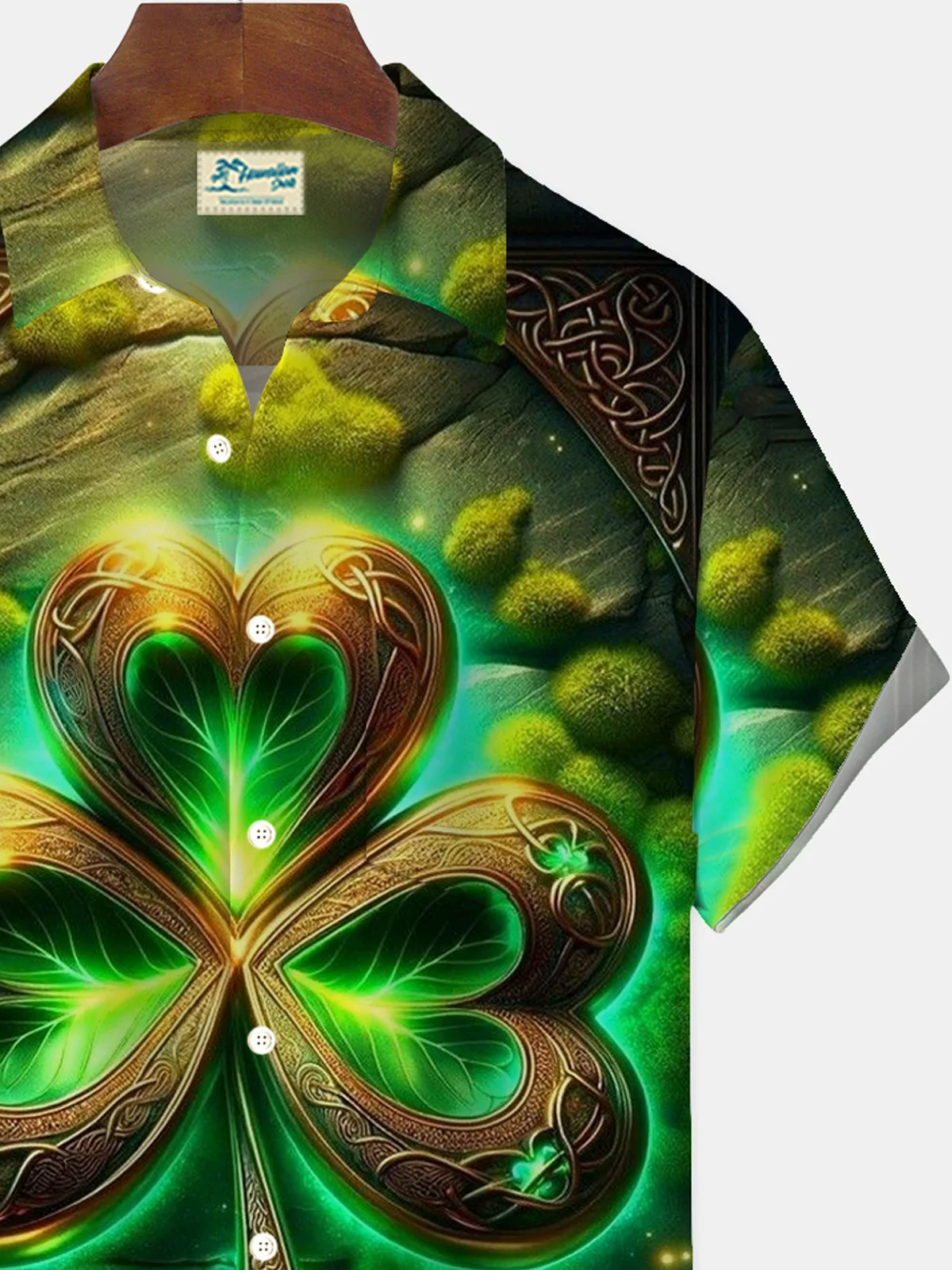 Royaura® St. Patrick's Day Shamrock Print Men's Button Pocket Short Sleeve Shirt Big & Tall