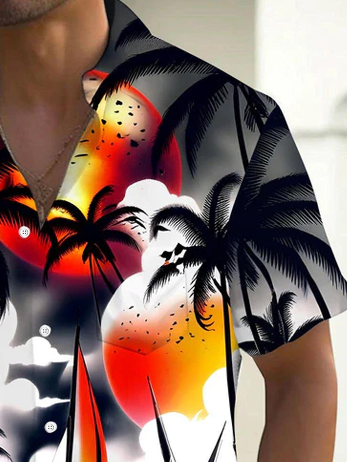 Royaura® Hawaiian Coconut Tree Print Men's Button Pocket Short Sleeve Shirt Big & Tall