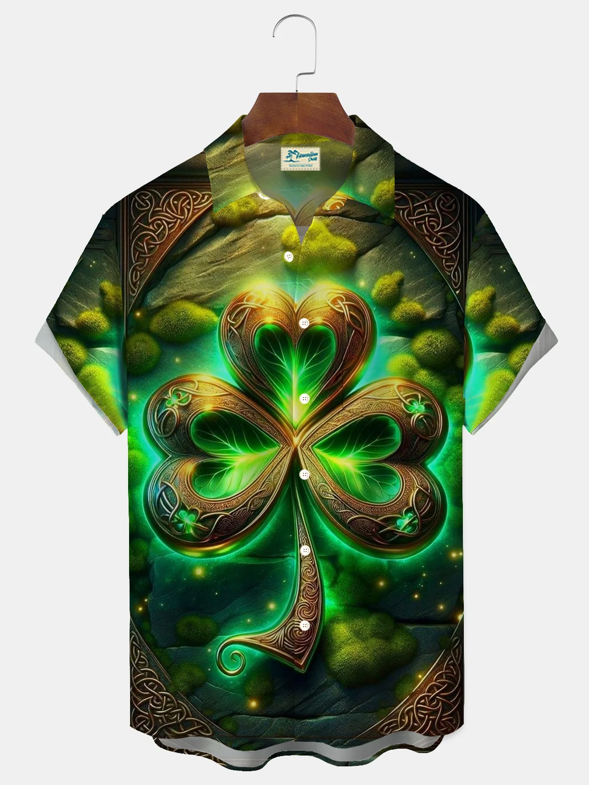 Royaura® St. Patrick's Day Shamrock Print Men's Button Pocket Short Sleeve Shirt Big & Tall