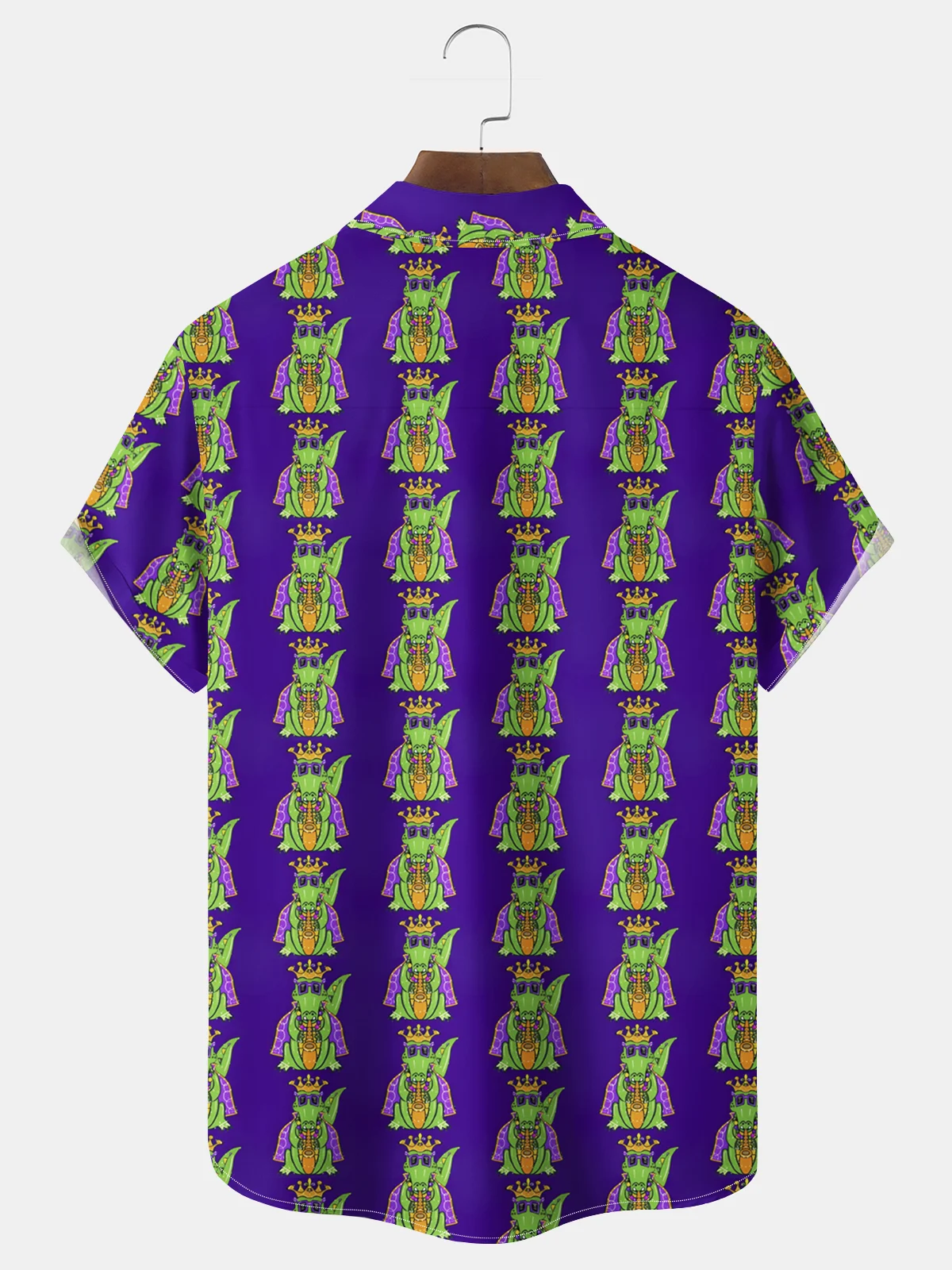 Royaura® Mardi Gras Crocodile Print Men's Chest Pocket Stretch Hawaiian Shirt Big Tall