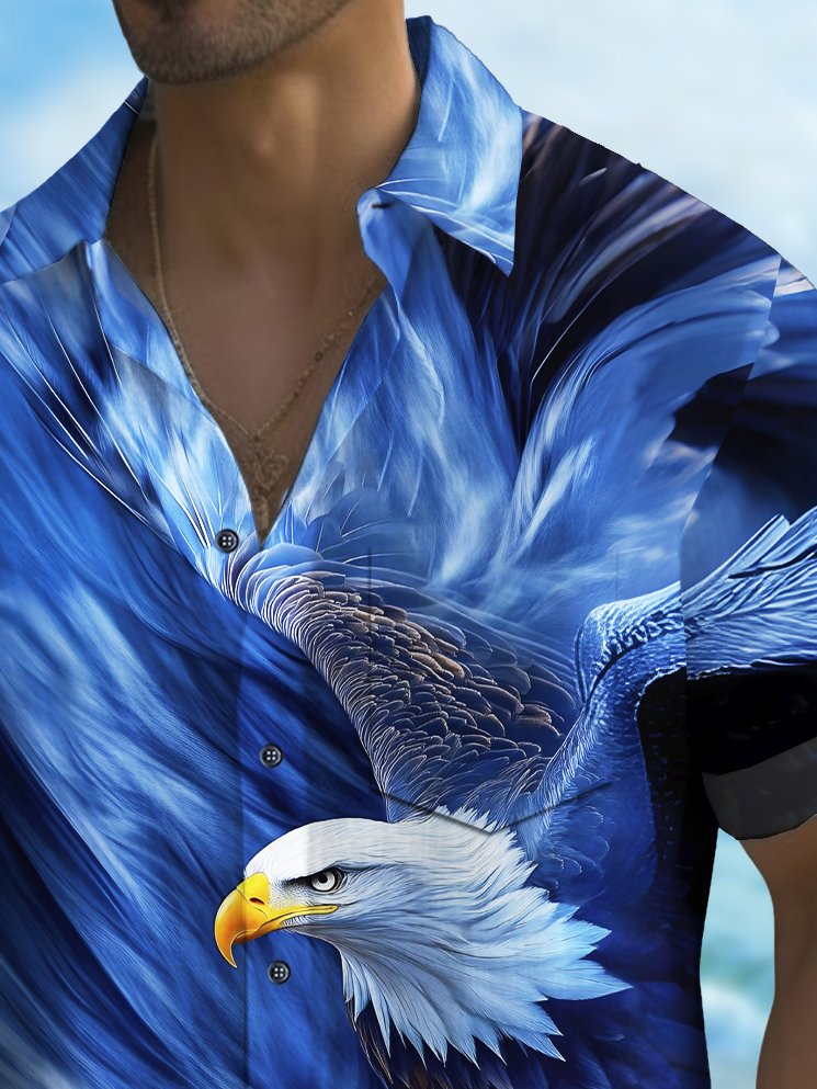 Royaura® Vintage Eagle Print Men's Chest Stretch Hawaiian Shirt Big Tall