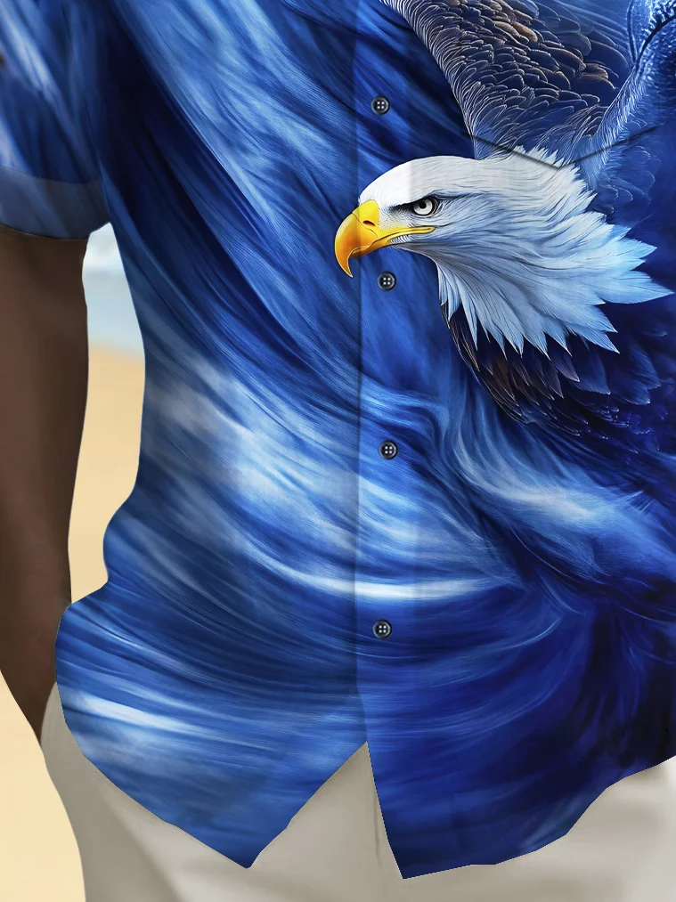 Royaura® Vintage Eagle Print Men's Chest Stretch Hawaiian Shirt Big Tall