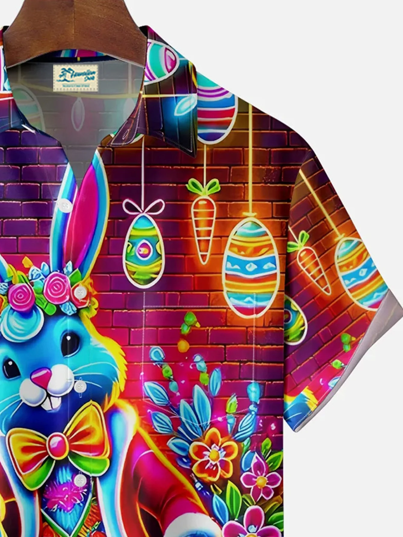 Royaura® Easter Bunny Egg Print Men's Button Pocket Short Sleeve Shirt Big & Tall