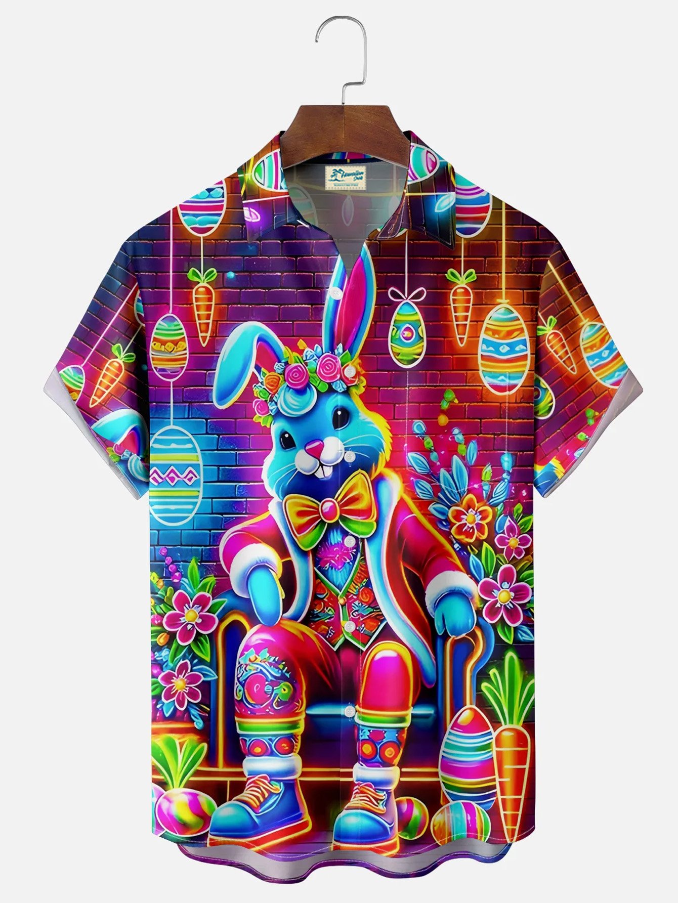 Royaura® Easter Bunny Egg Print Men's Button Pocket Short Sleeve Shirt Big & Tall