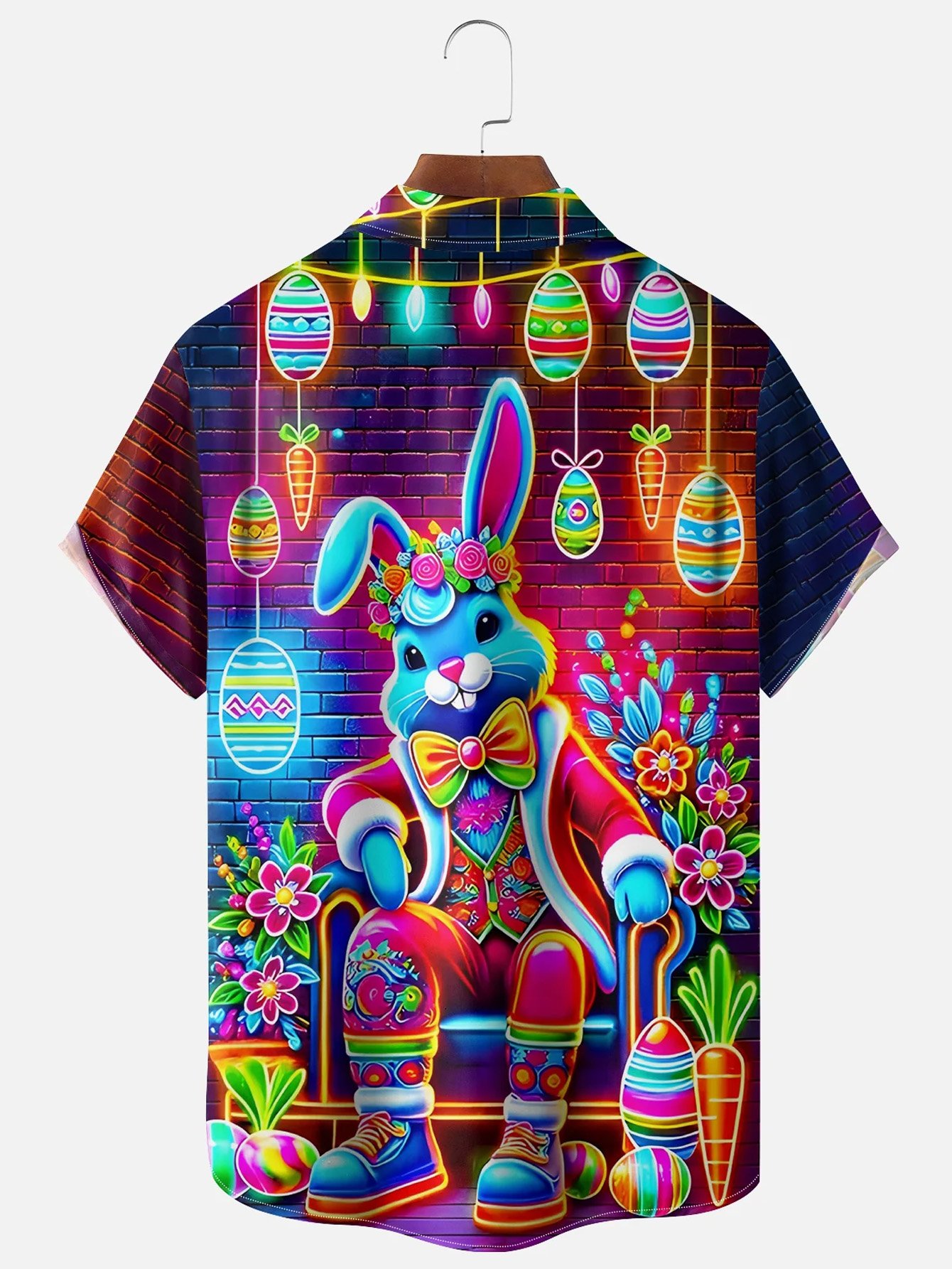 Royaura® Easter Bunny Egg Print Men's Button Pocket Short Sleeve Shirt Big & Tall