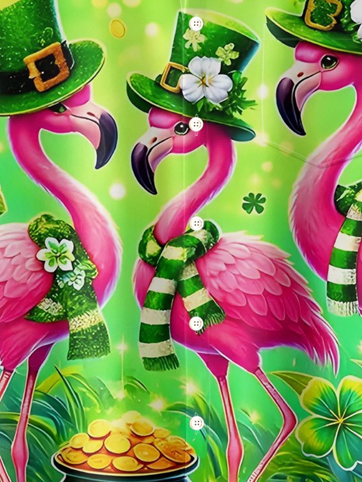 Royaura® St. Patrick's Day Flamingo Print Men's Button Pocket Short Sleeve Shirt Big & Tall