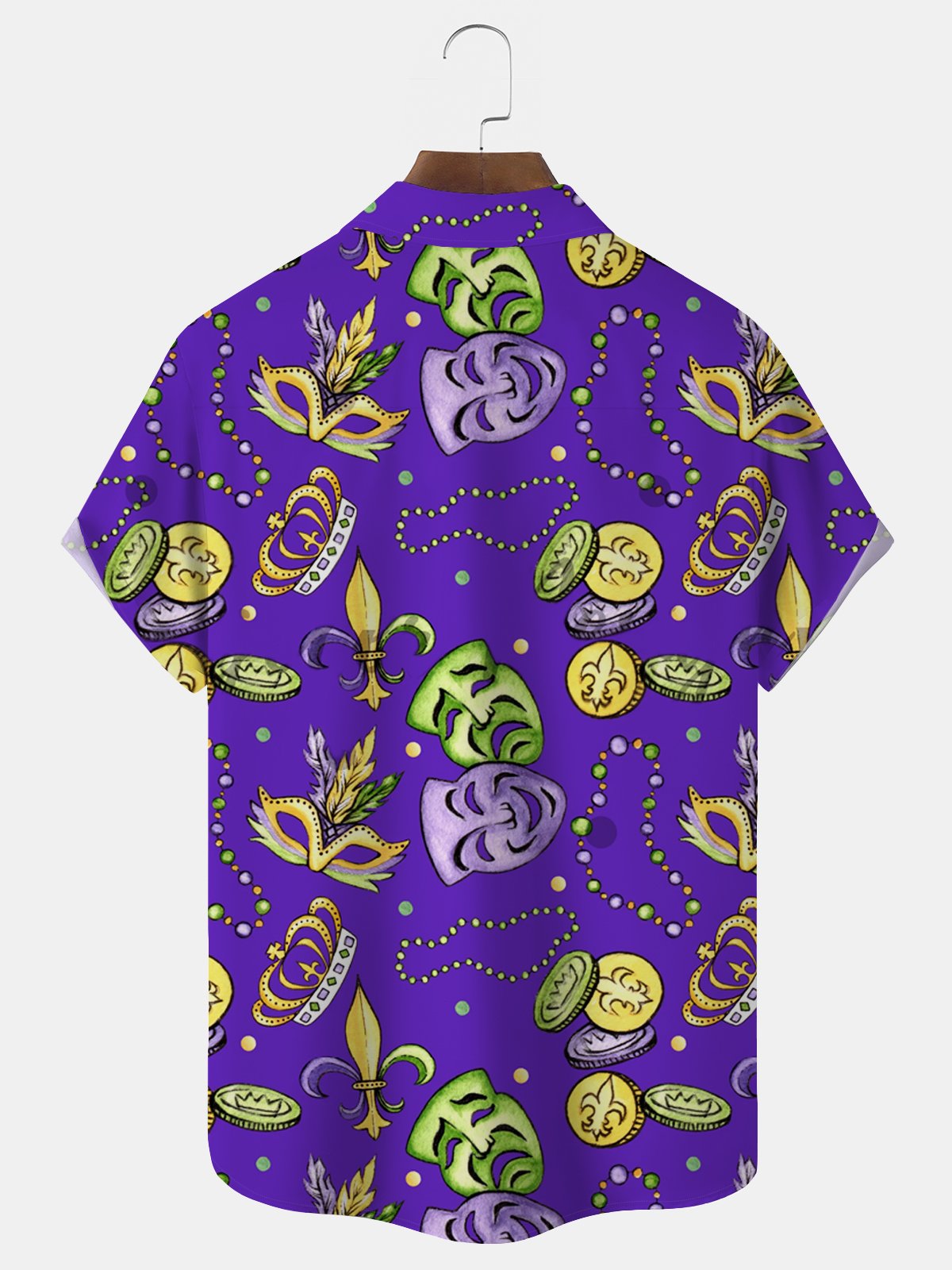 Royaura® Mardi Gras Mask Beads Print Mens Button Pocket Short Sleeve Shirt Big & Tall