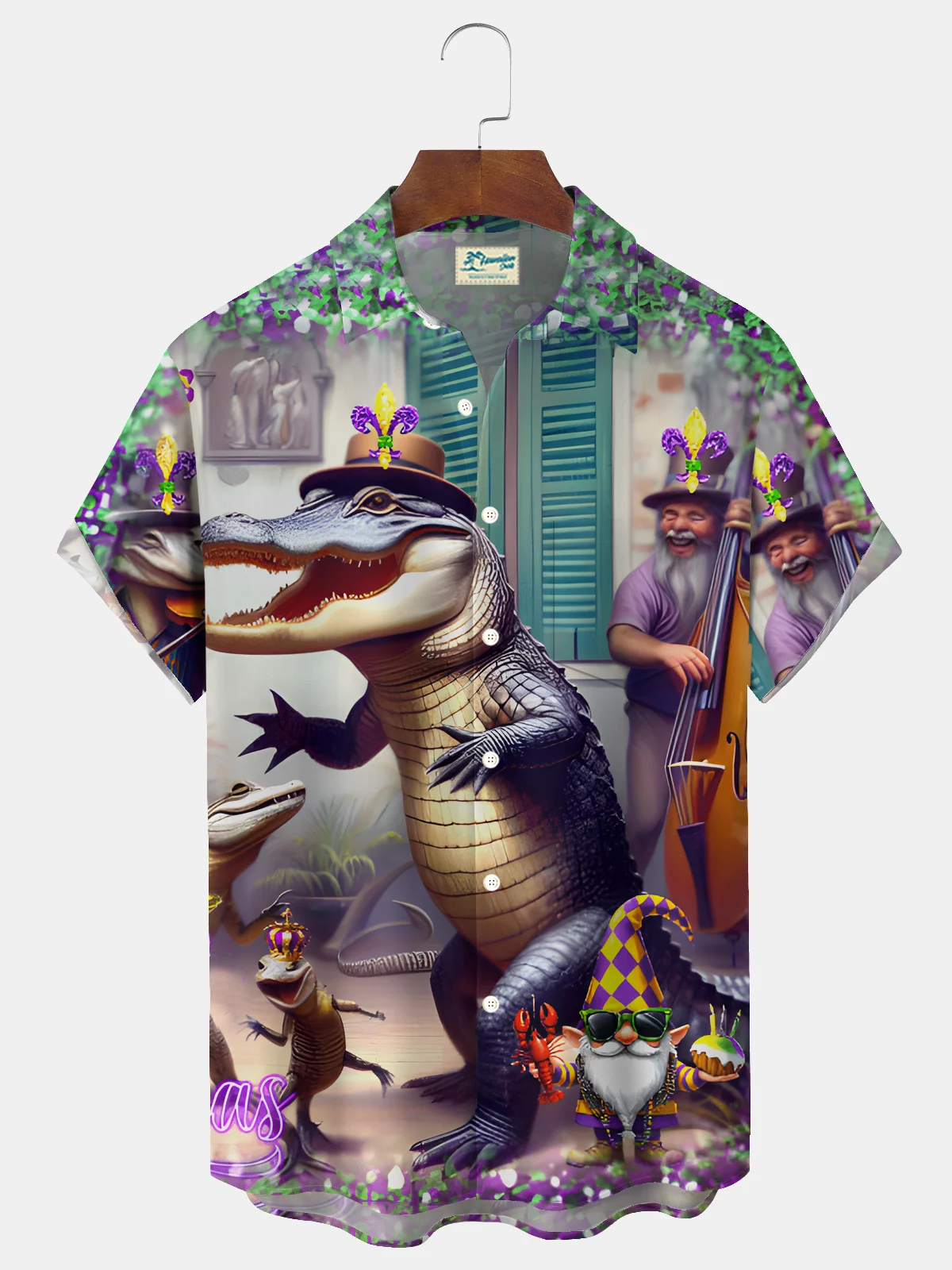 Royaura® Mardi Gras Crocodile Print Men's Button Pocket Short Sleeve Shirt Big & Tall