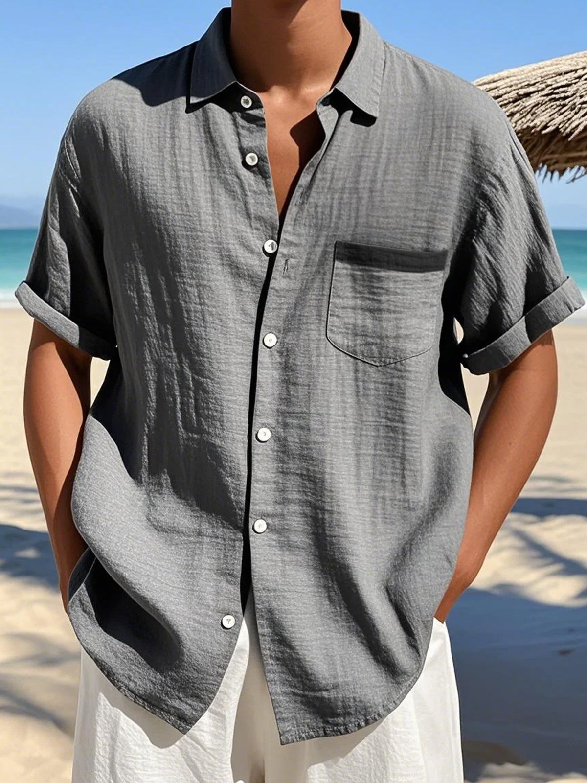 Royaura® Bamboo Linen Plain Basic Printed Men's Button Pocket Short Sleeve Shirt Big & Tall