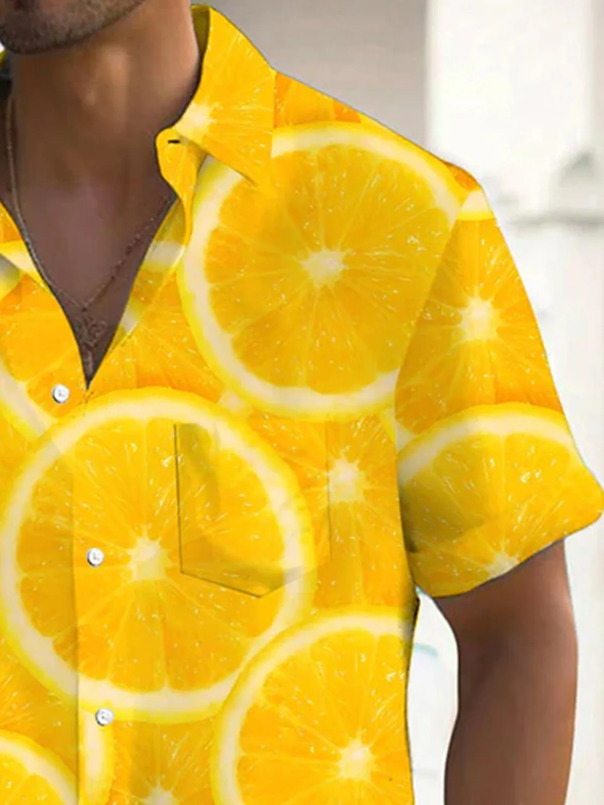 Royaura® Hawaiian Lemon Print Mens Button Pocket Short Sleeve Shirt  Big & Tall