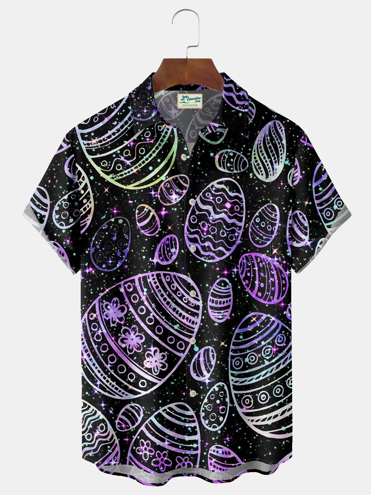 Royaura® Easter Gradient Egg Print Men's Chest Pocket Stretch Hawaiian Shirt Big Tall