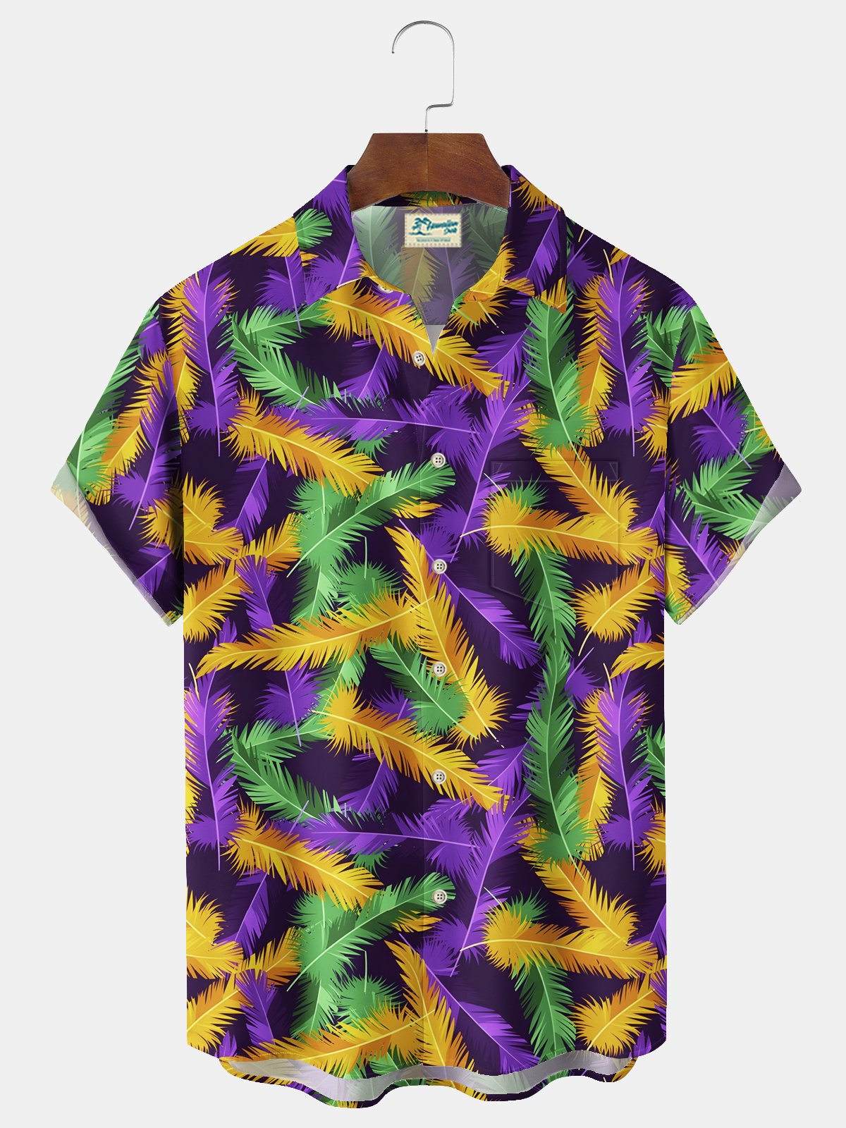 Royaura® Mardi Gras Feather Print Men's Wrinkle Free Seersucker Hawaiian Shirt Big Tall