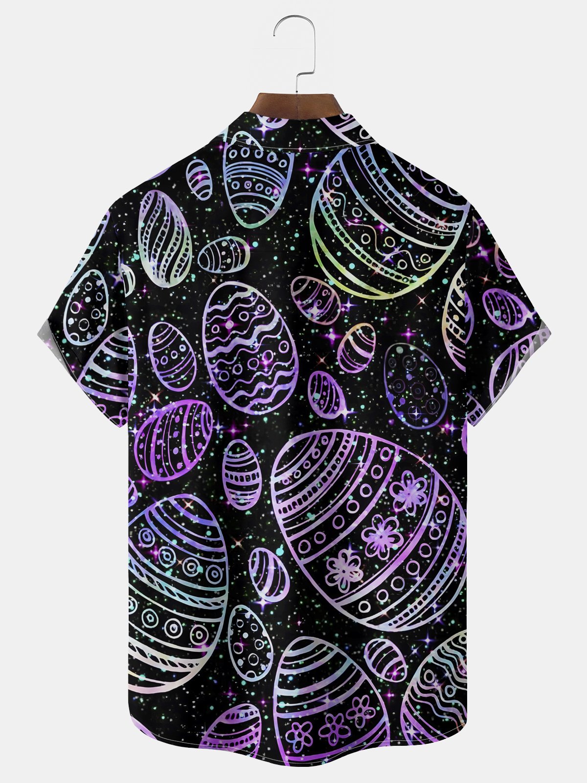 Royaura® Easter Gradient Egg Print Men's Chest Pocket Stretch Hawaiian Shirt Big Tall