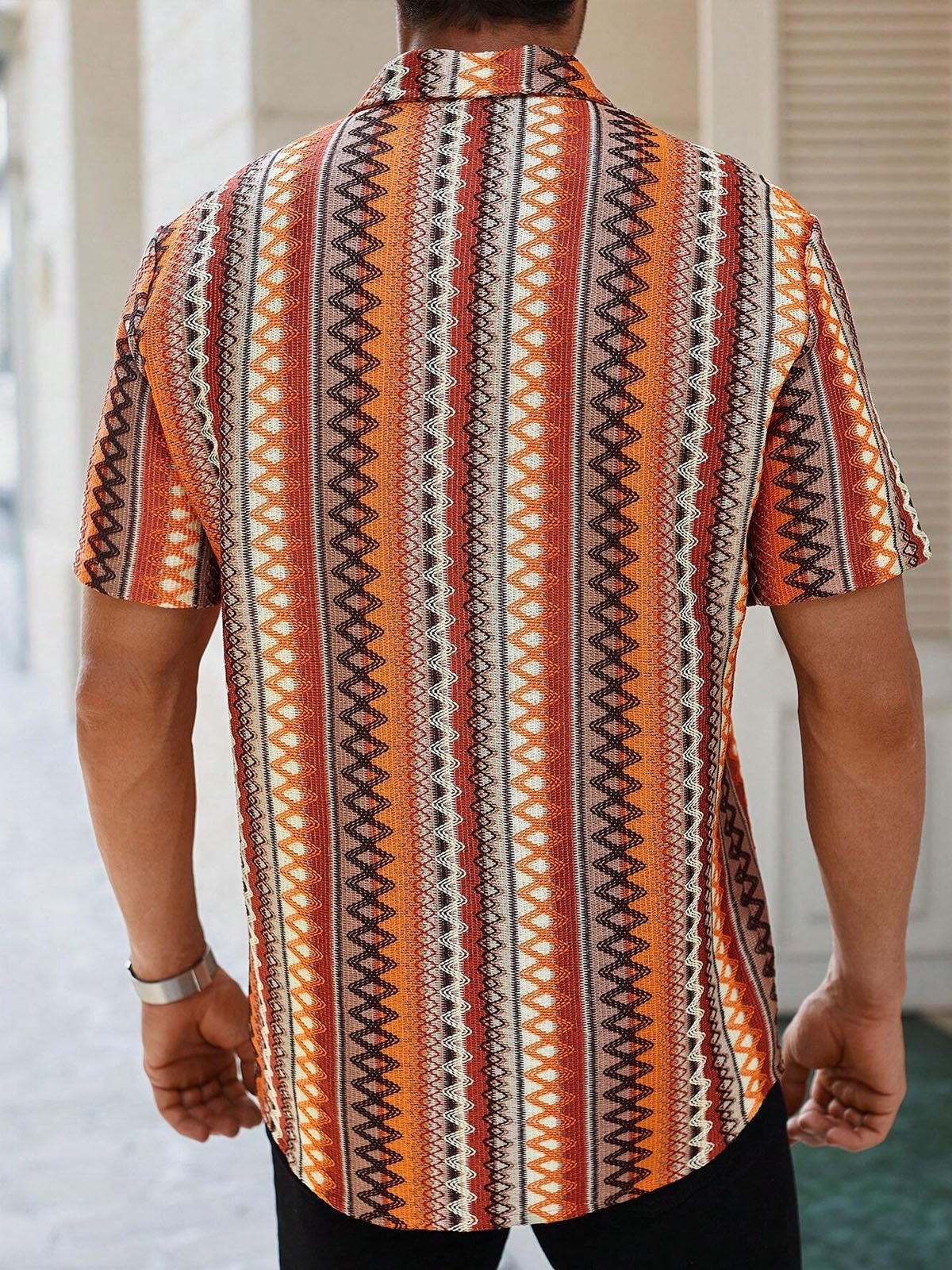 Royaura® Retro Western Ethnic Geometric Print Men's Button Pocket Short Sleeve Shirt Big & Tall