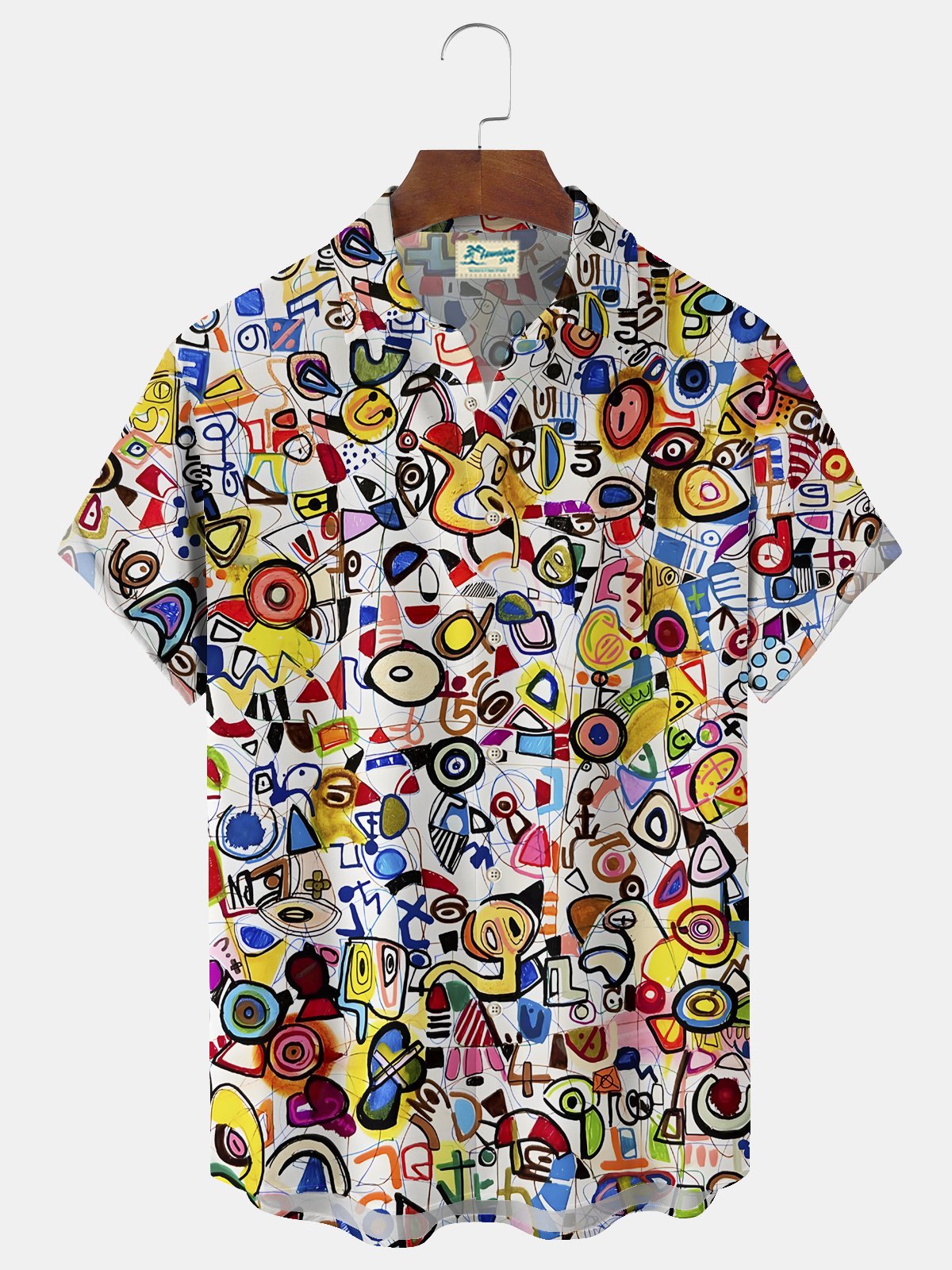 Royaura® Vintage Geometric Cartoon Print Men's Wrinkle Free Seersucker Hawaiian Shirt Big Tall