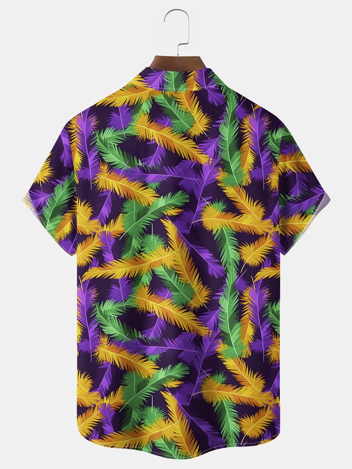 Royaura® Mardi Gras Feather Print Men's Wrinkle Free Seersucker Hawaiian Shirt Big Tall