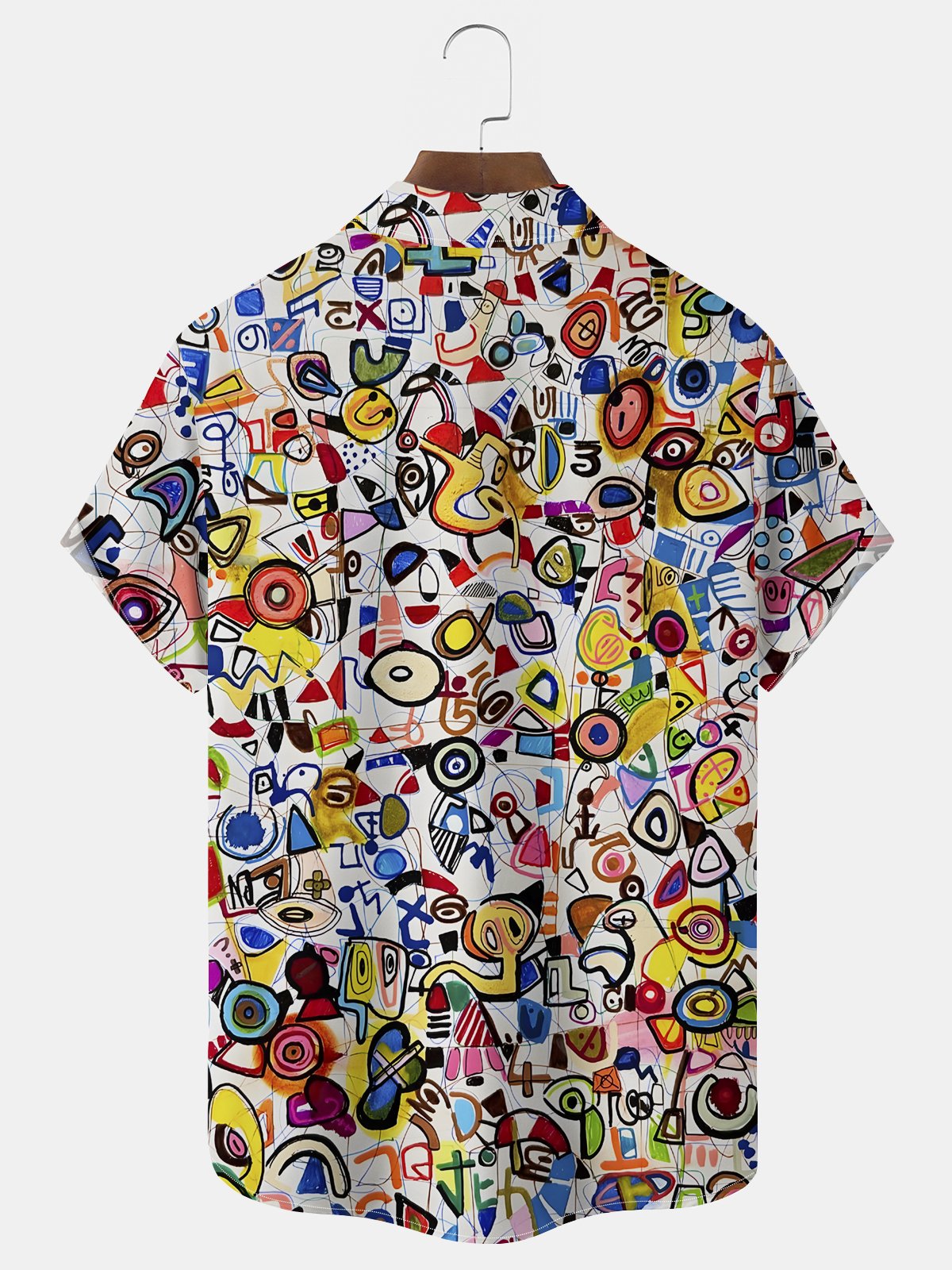 Royaura® Vintage Geometric Cartoon Print Men's Wrinkle Free Seersucker Hawaiian Shirt Big Tall