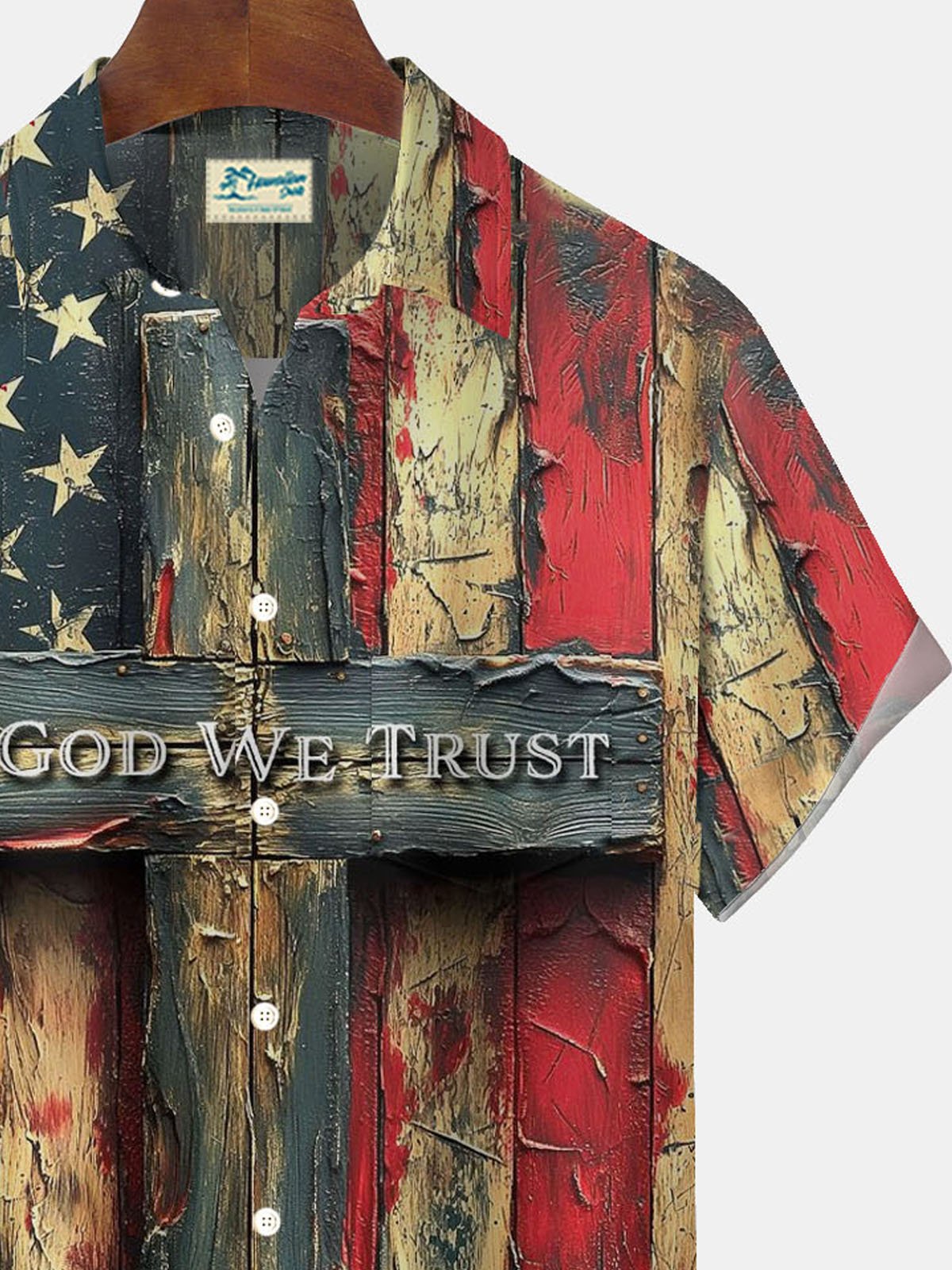 Royaura® Easter Cross Flag Print Men's Button Pocket Short Sleeve Shirt Big & Tall